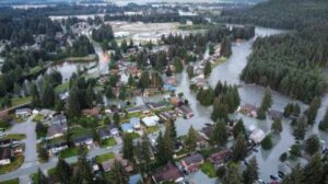 Photo courtesy of the Alaska National Guard
An outburst from Mendenhall Glacier floods northern Juneau, Alaska, on Aug. 6, 2024. Water overtopped the banks of the Mendenhall River for the second consecutive year.