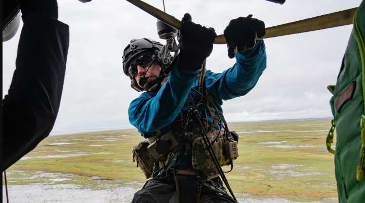 Alaska Air National Guard saves 4 during 4 missions Alaska Air National Guard Maj. Robert Brodsky, a combat rescue officer assigned to the 212th Rescue Squadron, prepares to hoist and conduct a rescue mission in a HH-60G Pave Hawk at Point MacKenzie Sept. 1, 2022. Airmen of 212th RQS and 210th Rescue Squadron rescued four Alaskans in four missions from April 1 to 4, 2025. (U.S. Air Force photo by Airman 1st Class Julia Lebens)