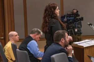 Bostick addressing the court during the sentencing of Darin Schilmiller, one of the defendants involved in the murder of Cynthia Hoffman at Thunderbird Falls. Schilmiller, 25, was sentenced to 99 years. Photo by Patty Sullivan/AK Dept. of Law