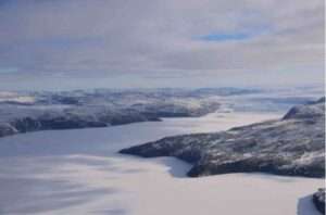Photo by Amy Jenson
Jakobshavn Glacier, at right, produces some of Greenland’s largest icebergs.