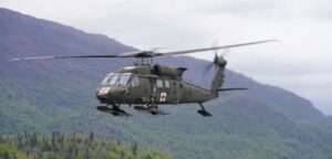 Photo By Dana Rosso | An HH-60M Black Hawk helicopter from Golf Co., 2-211th General Support Aviation Battalion conducts a training mission May 31, 2023. The Black Hawk departed Bryant Army Airfield on Joint Base Elmendorf-Richardson to complete aircrew qualification tasks medevac and hoist operations as well as basic flight maneuvers near Colony Glacier. (Alaska National Guard photo by Dana Rosso)