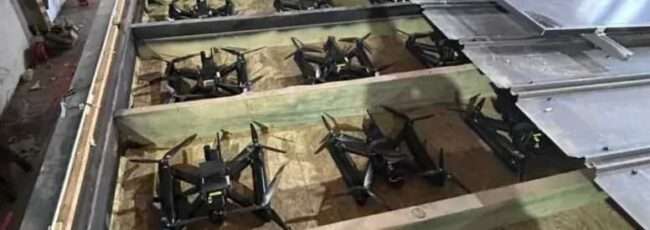 A picture purporting to show the drones used in the attack placed in the roofs of "mobile wooden cabins" which were then being transported by truck when they were launched. (Photo: Provided by Ukraine's Security Service)
