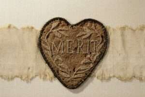 The Badge of Military Merit issued to Sgt. Elijah Churchill is on display at the New Windsor Military Cantonment State Historic Site in New York. New York State Parks, Recreation and Historic Preservation photo