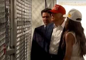 Trump and DeSantis tour Alligator Alcatraz, the Florida immigrant detention center in the Everglades. Image-Youtube video screengrab