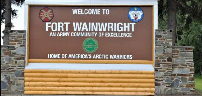 Fort Wainwright's main gate on Gaffney Road. Image-FB