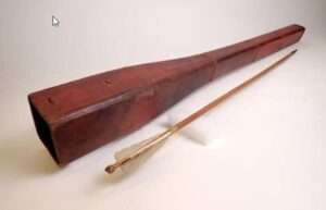 Photo: Nineteenth century wooden quiver and arrow. Gift of Father Cecil ‘Sisinii’ and Zoya Petellin King and their descendants.
