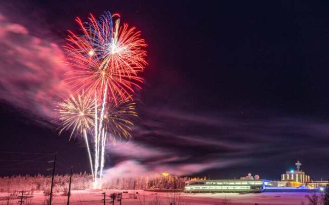 UAF photo by Eric Engman
Fireworks launch from the Troth Yeddha' Campus on Dec. 31, 2023.