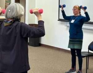 Photo by Julie Stricker
Cooperative Extension Service agent Leslie Shallcross leads a StrongPeople class in Fairbanks. People who would like to lead this popular exercise class around the state can get certified at a workshop in April.