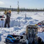 Coring for permafrost insights in the Goldstream Valley Photo by Eric Marshall From left, Louise Farquharson of the University of Alaska Fairbanks Geophysical Institute, and Shannon Hibbard and Jennifer Kielhofer, both of the Desert Research Institute, work at one of their permafrost coring sites in the Goldstream Creek area of Fairbanks on March 23, 2026.
