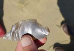 Photo by Ned Rozell
Ned Rozell found this obsidian flake at an archaeological site in the Nogahabara Dunes.