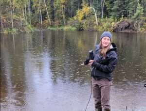 Photo courtesy of Christi Buffington
Dakota Keller measures water quality parameters, such as temperature, dissolved oxygen and pH level, at the confluence of Happy Creek and the Cripple Creek drain diversion.