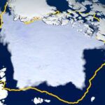 Ice cover in the Arctic Ocean show sea ice melting around the pole. Image-NASA