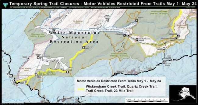 White Mountains National Recreation Area trails with motorized use restriction May 1 - May 24.