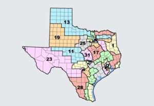 Map showing Texas redistricting. Image-Democracy Docket screengrab.