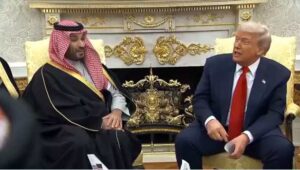 Trump meeting with MBS. Image-X video screengrab