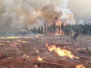 Photo courtesy of Chena Interagency Hotshot Crew
A wildfire burns on the Kenai National Wildlife Refuge in May 2014. The fire, which broke out following an early snowoff, consumed 200,000 acres, four structures and two outbuildings.