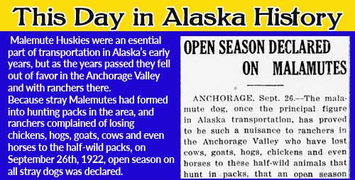 This Day in Alaska History-September 26th, 1922
