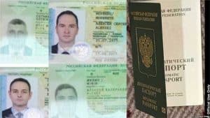 Diplomatic passports of some of the suspected Russian operatives who allegedly attempted to breach computer networks in the Netherlands are seen in an illustration photo. (Source - Netherlands Defense Ministry via U.S. Department of Justice)