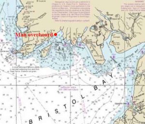 Man overboard location in Togiak Bay. Image-NOAA charts