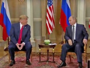 Trump winks at Putin at the start of the Helsinki Summit. Image-Guardian video screenshot