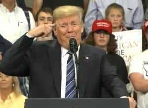 Trump at Bilklings rally commenting on his critics saying he's lost it. Image-C-Span Internet screengrab.