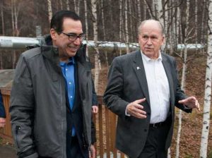 Secretary Mnuchin (L) and Governor Walker (R) visit the Alyeska Pipeline viewing point near Fairbanks. Image-State of Alaska